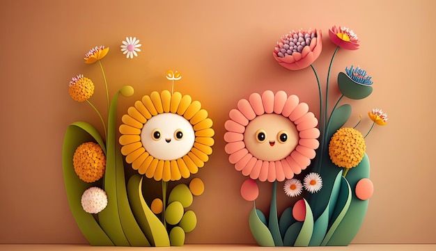 cute cartoon floral background with copy sapce