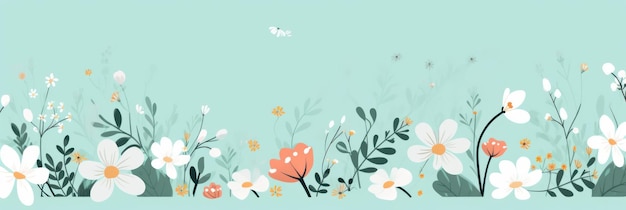 Cute cartoon flower border on a light mint background vector clean ar 31 Job ID 64cbcf48ce174b9aa8f9ef5945542fc8