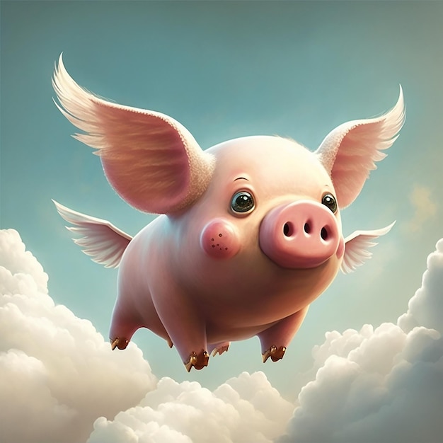 Cute Cartoon Flying Pig