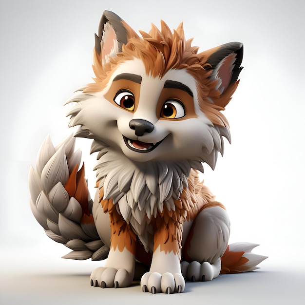 cute cartoon fox sitting on a white background 3d illustration