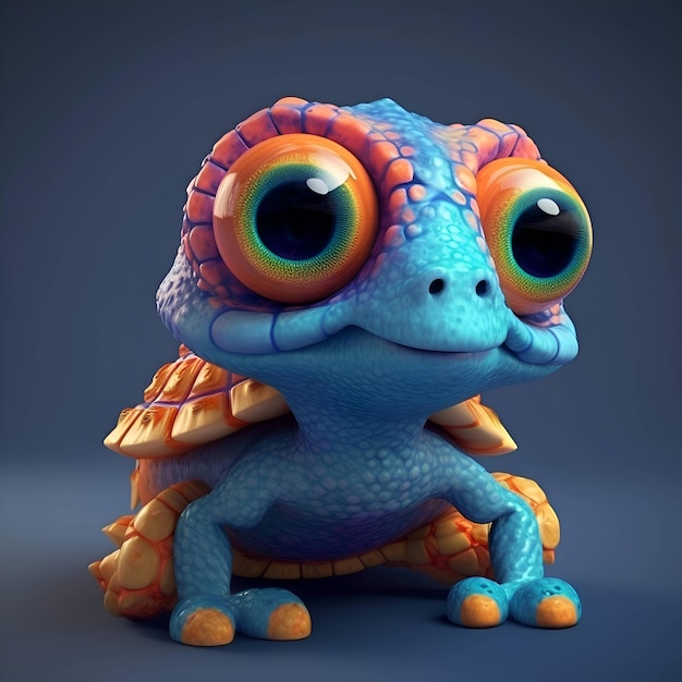 Cute cartoon frog on blue background 3d render illustration