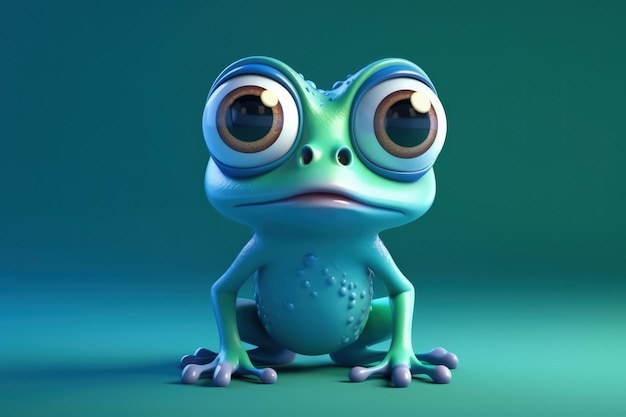 Cute Cartoon Frog With Very Big Eyes Blue Gradient Background Generative AI