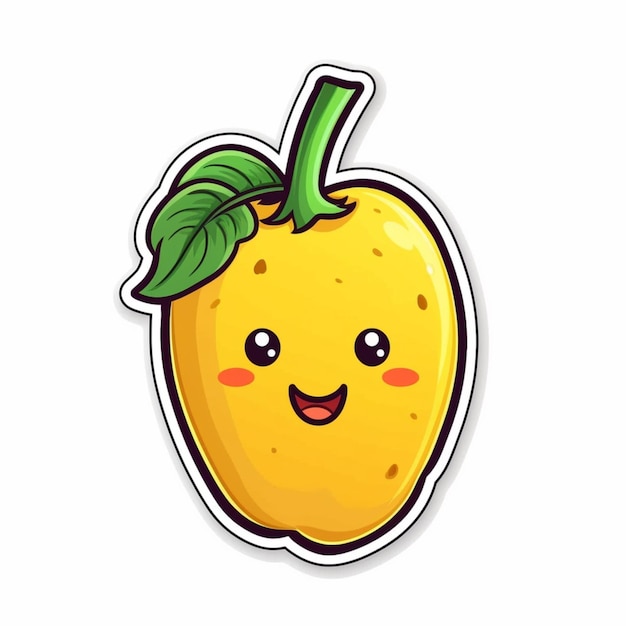 A cute cartoon fruit sticker with a smiley face.