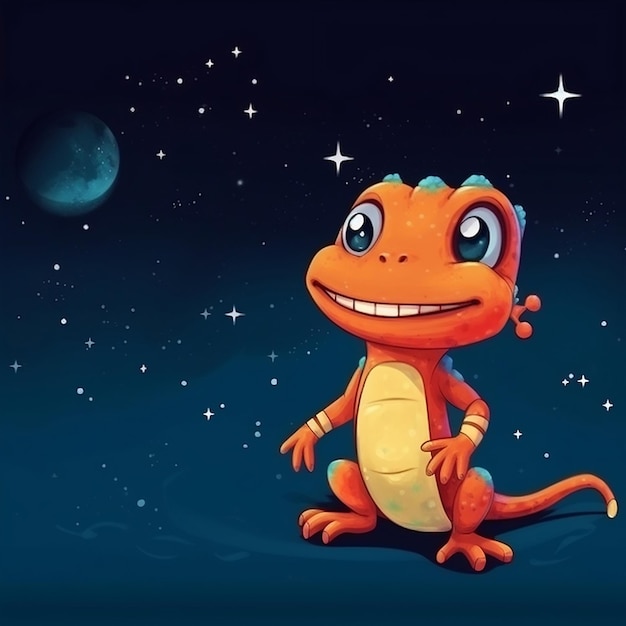 Cute Cartoon Gecko with Copy Space Banner Generative AI