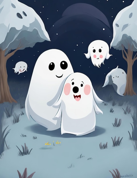 Cute cartoon Ghosts smiling