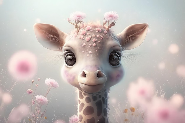 Cute cartoon giraffe closeup Generative AI