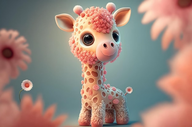 Cute cartoon giraffe closeupGenerative AI