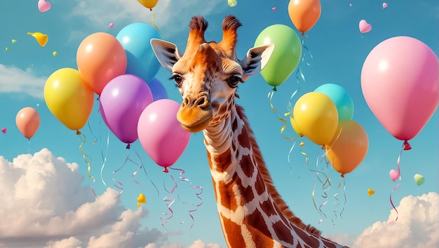 Cute cartoon giraffe with balloons