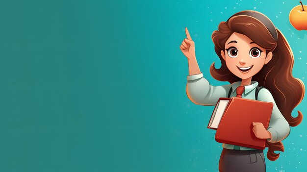 Cute cartoon girl going back to school on a banner