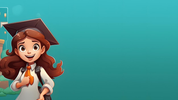 Cute Cartoon Girl Going Back to School on a Banner
