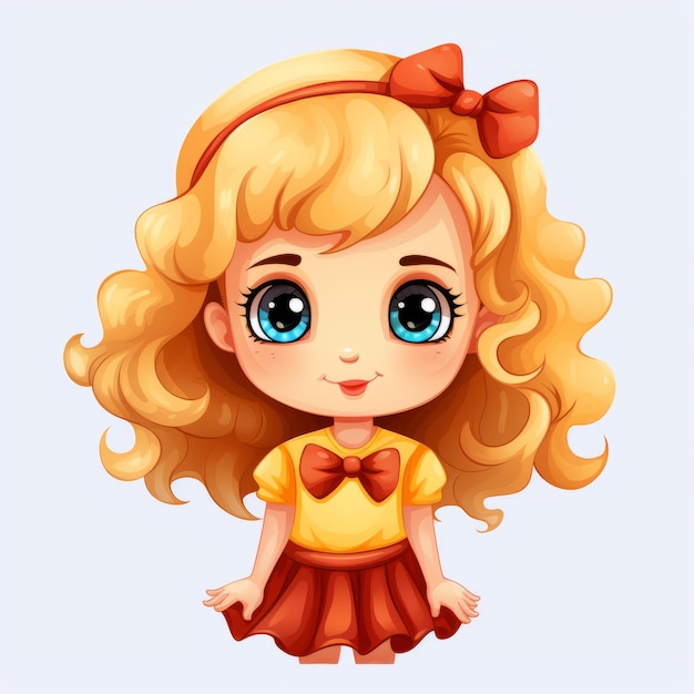 cute cartoon girl with big eyes and curly hair