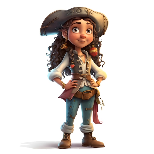 Cute cartoon girl with cowboy costume and hat 3d rendering
