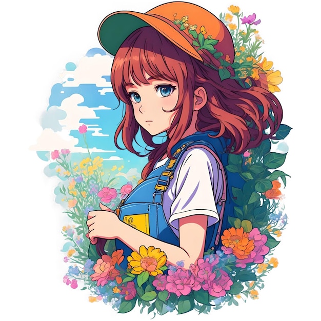 cute cartoon girl with flower