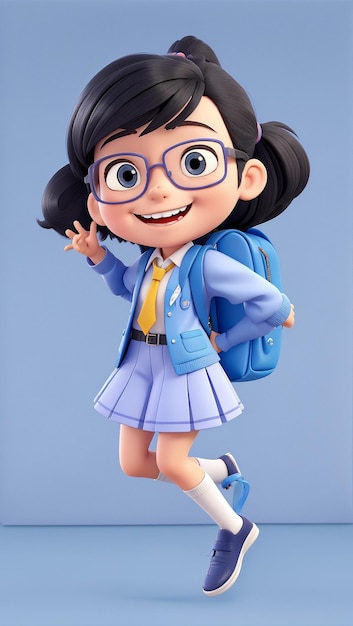 A cute cartoon girl with glasses and a backpack