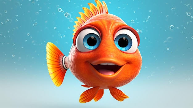 Photo a cute cartoon goroy fish character ai generative