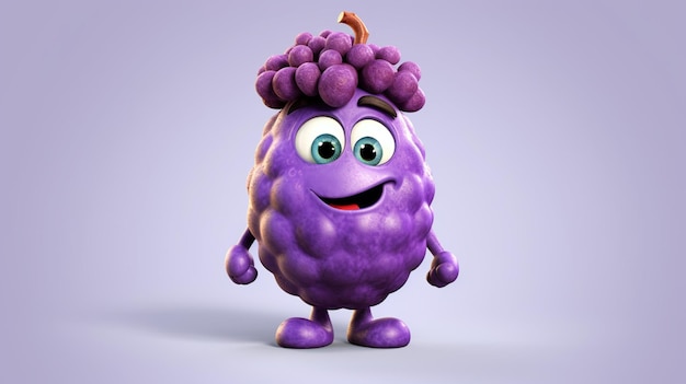 Photo a cute cartoon grape character ai generative