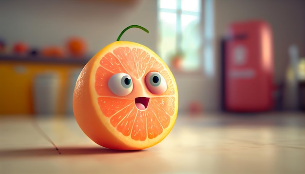 Cute Cartoon Grapefruit Character Generative AI