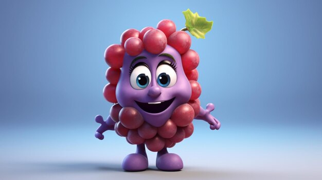 Photo a cute cartoon grapes fruits character ai generative