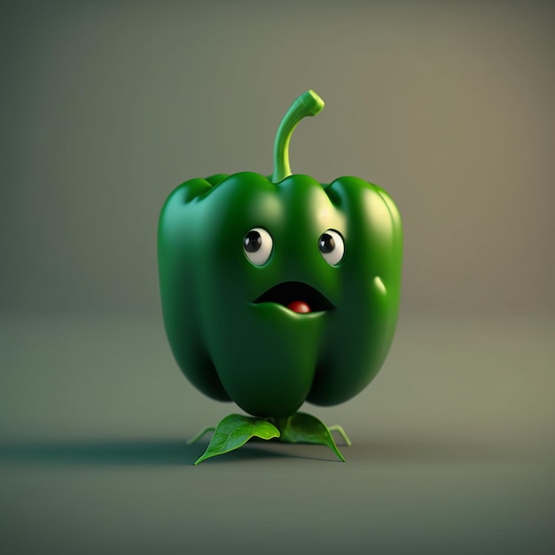 Cute Cartoon Green Bell Pepper Character