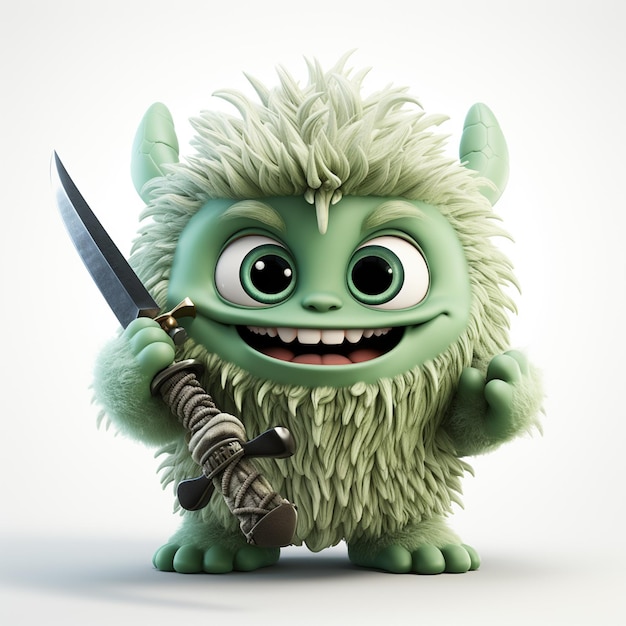Foto un cartoon carino, un mostro verde con una spada.