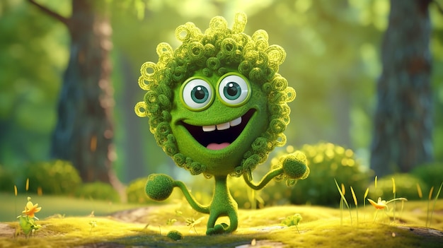 cute cartoon green summer tree character generative AI