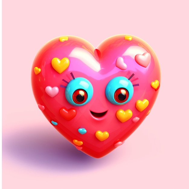 Cute cartoon heart character with eyes and mouth 3d illustration