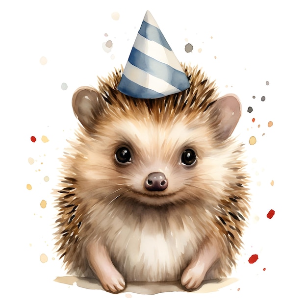 Cute cartoon hedgehog with a cup watercolor illustration little hedgehog baby greeting card