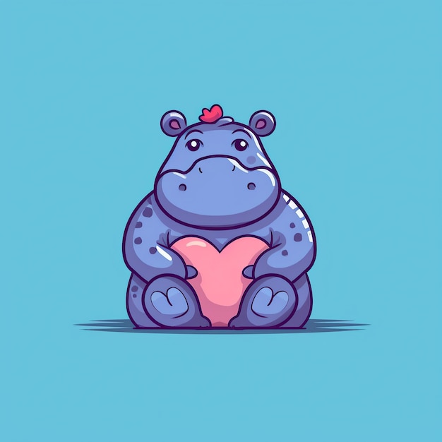 Cute cartoon hippopotamus sitting vector illustration valentines cartoon flat design cartoon vector icon illustration