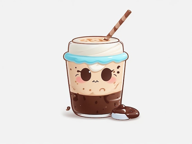 Cute cartoon ice coffee character generated by AI