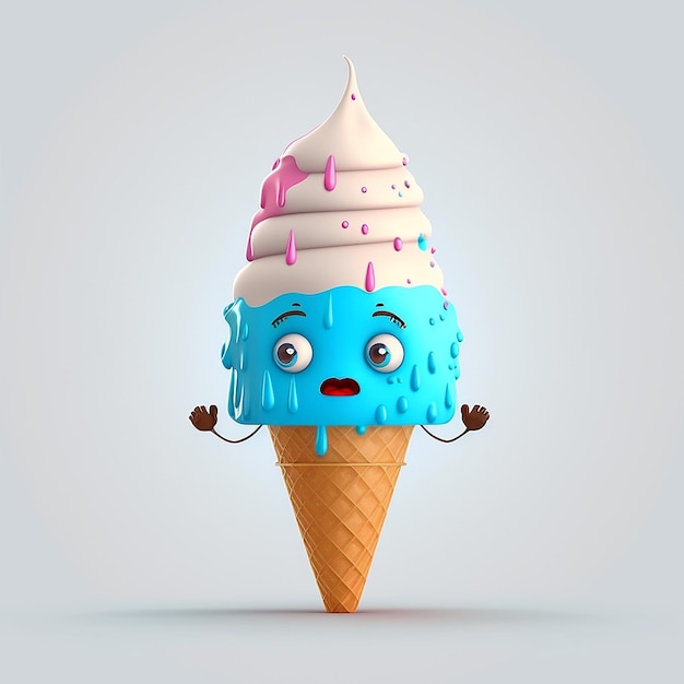 Cute Cartoon Ice Cream Cone Character Illustration By Generative AI