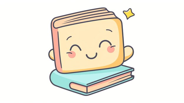 Photo a cute cartoon illustration of a book character smiling with a book under it