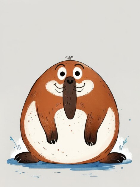 Photo cute cartoon illustration of a chubby walrus with a cheerful expression