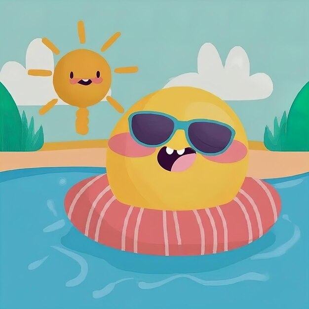 cute cartoon illustration of cute happy little swimming in a circle vector illustration