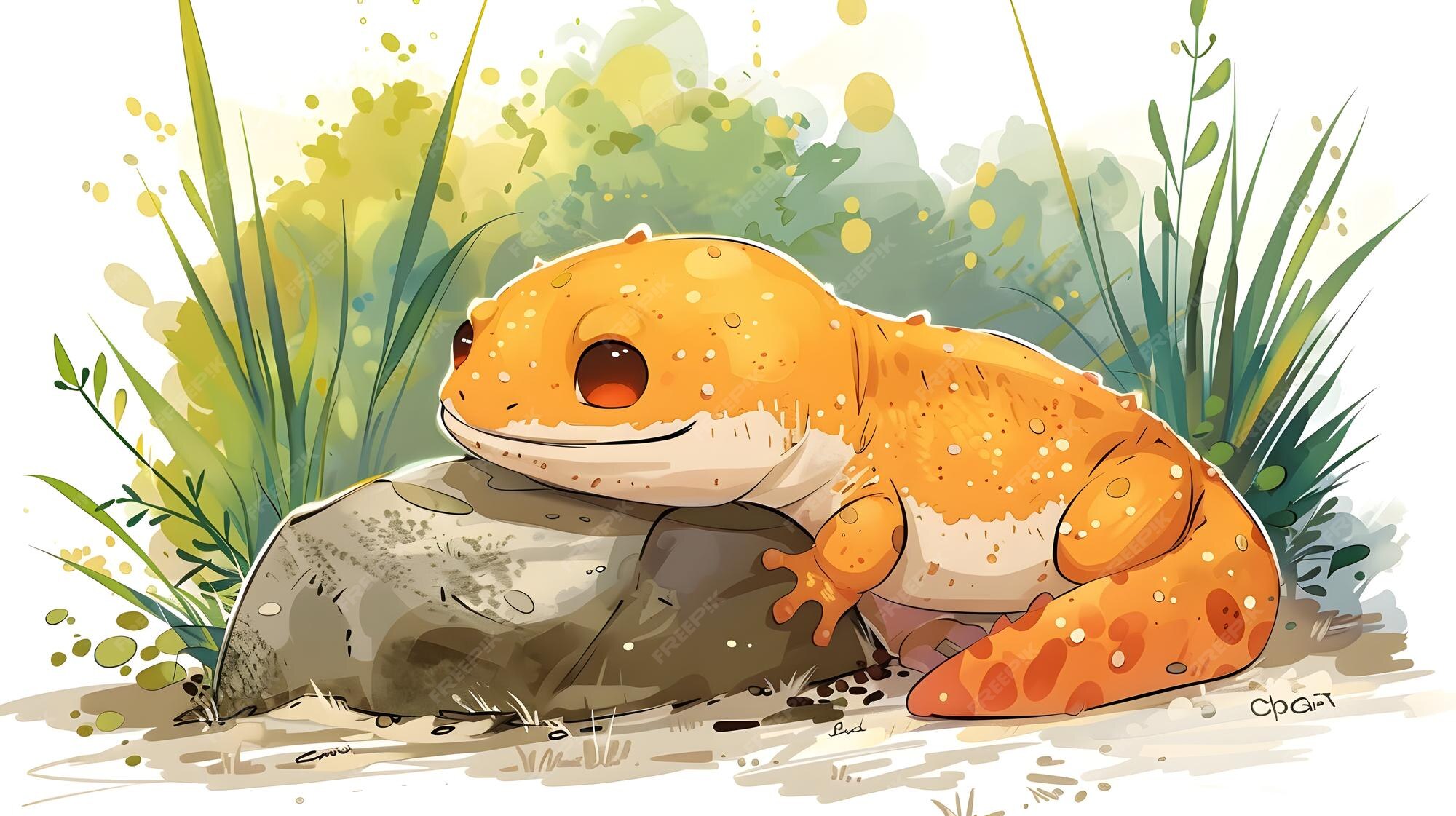 Cute Cartoon Illustration of a Leopard Gecko Resting on a Rock with