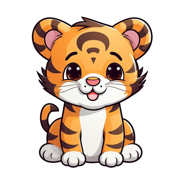 Photo a cute cartoon illustration of a sitting little tiger children's talisman animal art ai generated