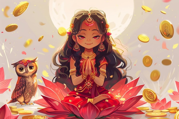 Photo cute cartoon of an indian goddess