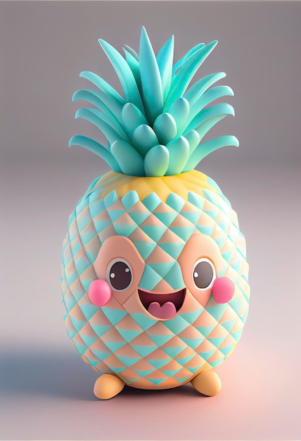 Cute cartoon kawaii pineapple 3d cartoon character Generative AI