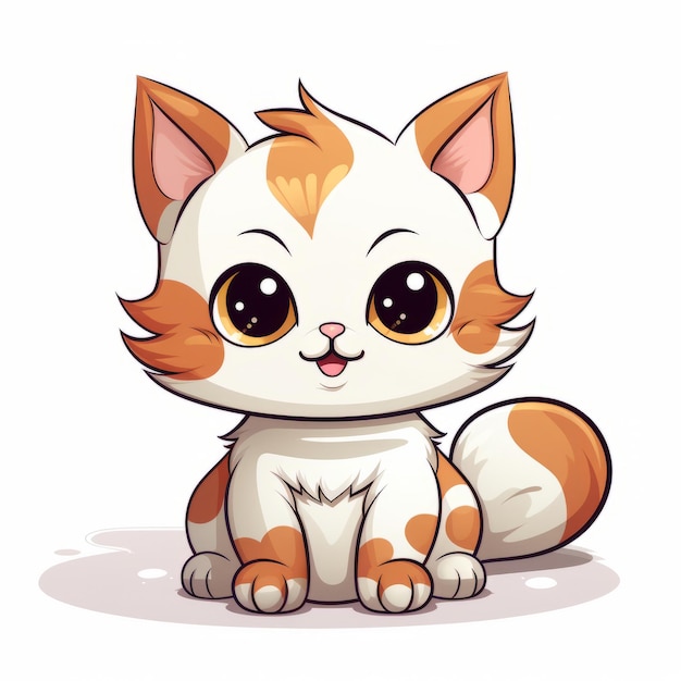 Cute cartoon kitten sitting on white background 16