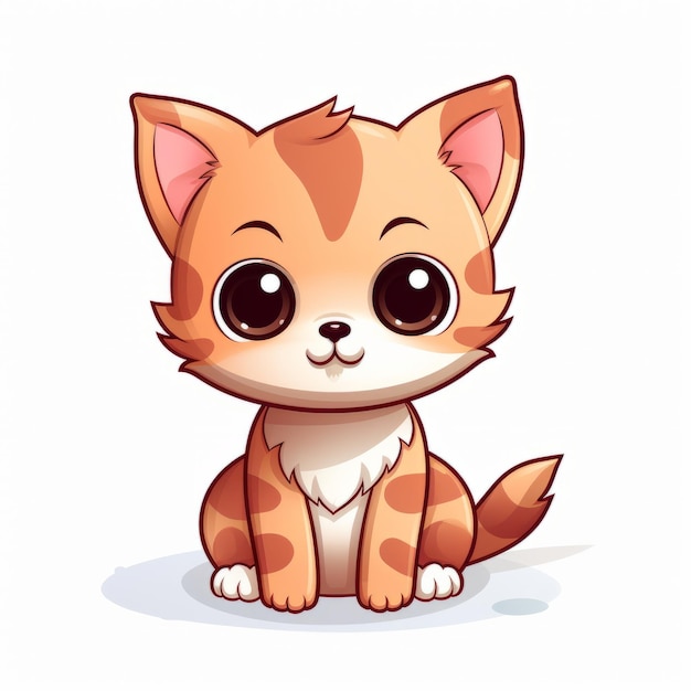 cute cartoon kitten with big eyes on a white background