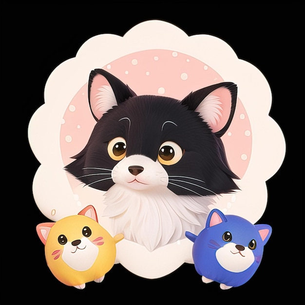 可愛い猫と可愛いアニメの猫 笑った動物のイラスト