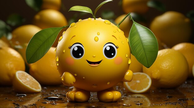 Cute Cartoon Lemon Character Generative AI PhotoRealistic Art