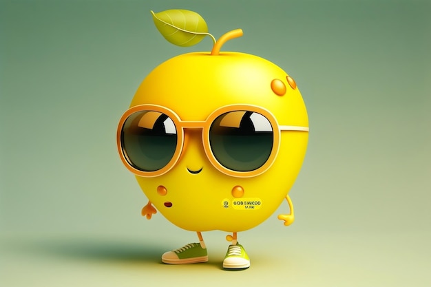 A Cute Cartoon Lemon Character with Sunglasses AI