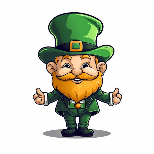 Foto cartoon carino leprechaun personaggio che ride e dà il pollice in alto per la celebrazione di happy saint patrick's day illustrazione raster del folklore irlandese che soddisfa i desideri nana mascotte con barba marrone e cappello