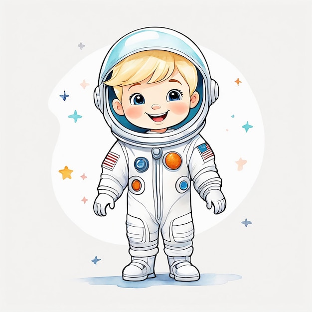 cute cartoon of little boy wearing astronaut suit