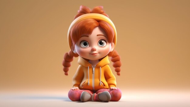 Photo cute cartoon little girl character 3d rendered generative ai