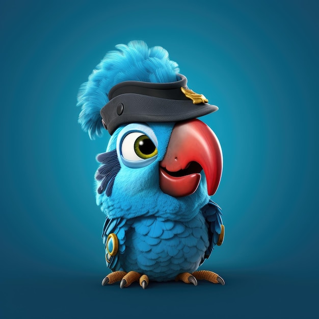 Cute Cartoon Little Parrot Dressed as a Pirate Generative Ai