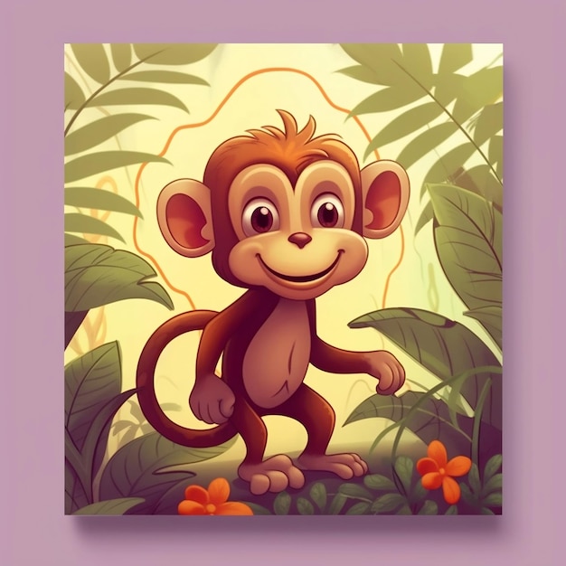 Cute Cartoon Monkey in Jungle Generative AI