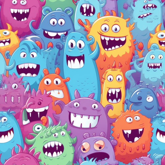 Cute cartoon monster seamless patterns