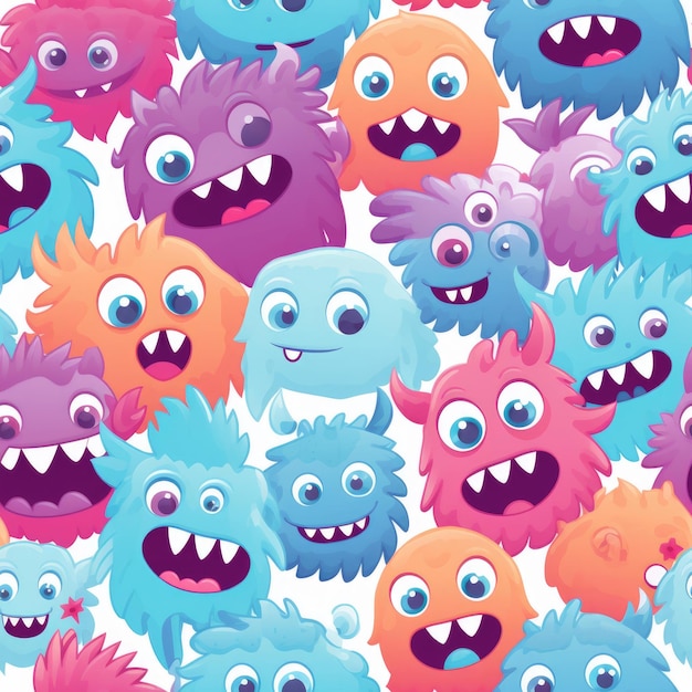 Cute cartoon monster seamless patterns