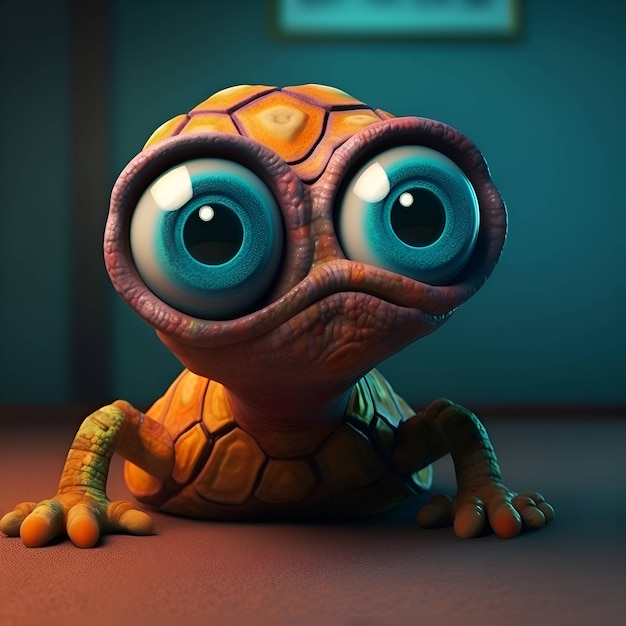 Cute cartoon monster with big eyes 3d render illustration